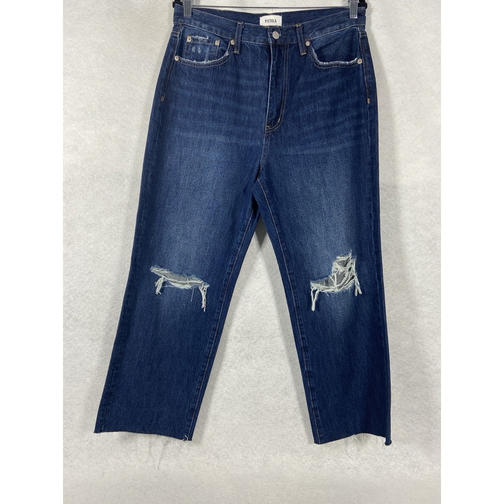 Pistola Cassie Jeans Women's 30 Blue High Rise Straight Cropped Distressed New